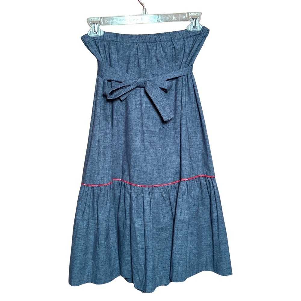 Vintage 90's Chambray Midi Skirt with Bow Belt- Large